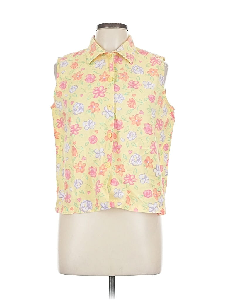 Pre-owned Lemon Grass Sleeveless Button Down Shirt In Yellow