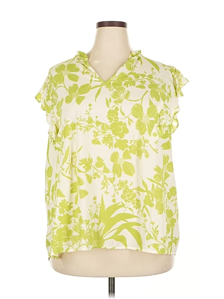 Pre-owned Molly & Isadora Short Sleeve Blouse In Green