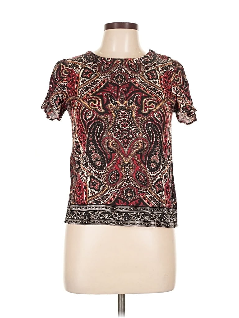 Pre-owned Oasis Short Sleeve Blouse In Burgundy