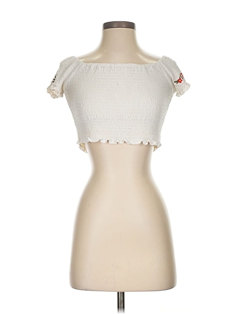 Pre-owned La Hearts Short Sleeve Top Ivory Sweetheart Neckline Tops In White