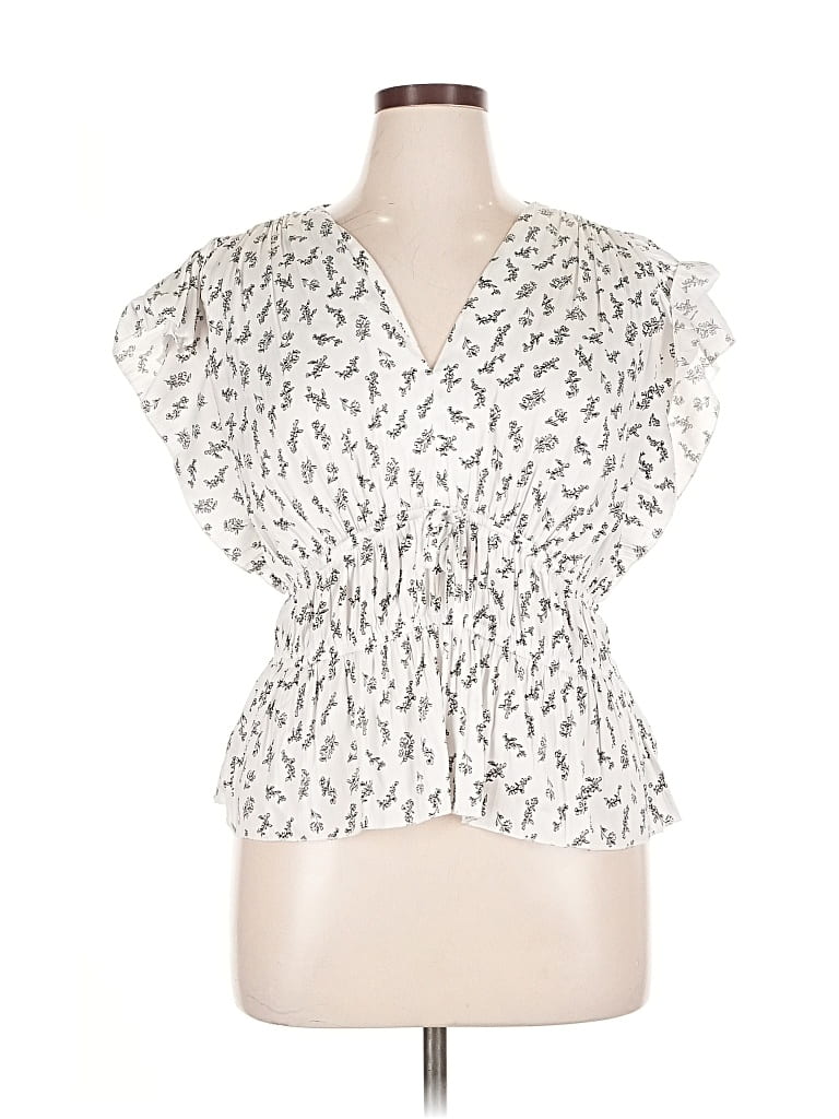 Pre-owned Scoop Short Sleeve Blouse In White