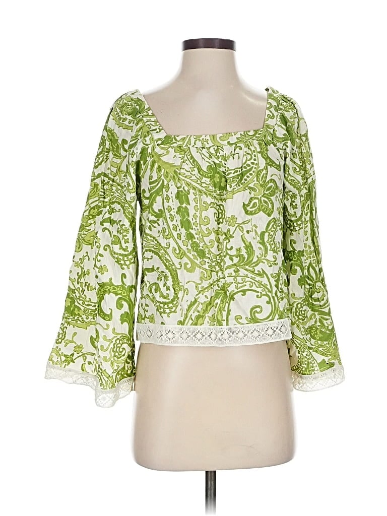 Pre-owned Nicole Miller 3/4 Sleeve Blouse In Green