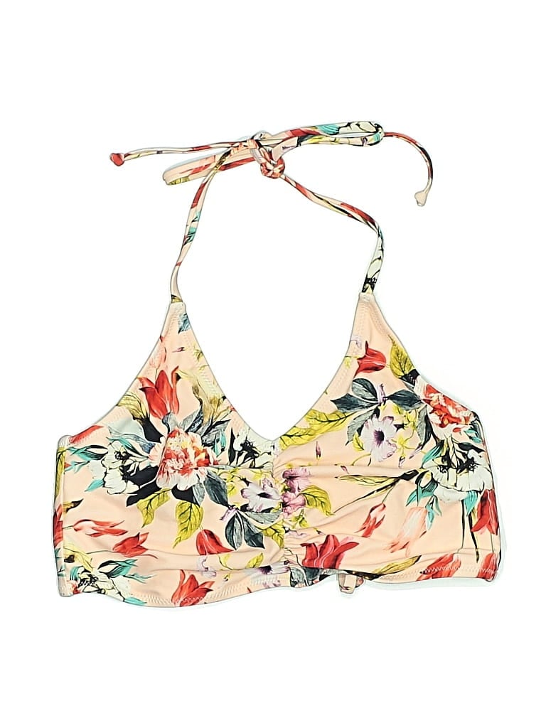 Pre-owned Unbranded Swimsuit Top Ivory Floral Pattern Swimwear In White