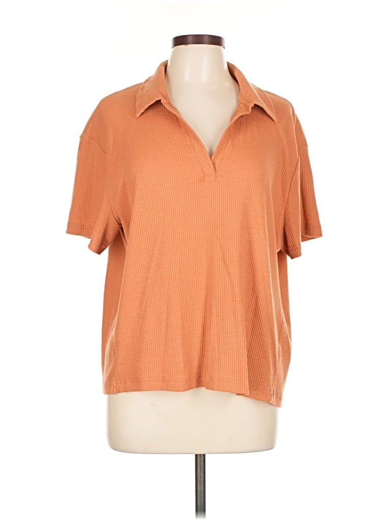 Pre-owned Jane And Delancey Short Sleeve Top Orange Collared Neckline Tops