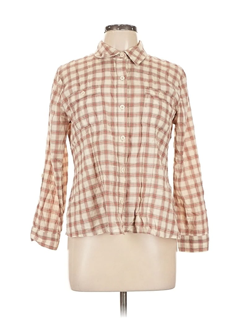 Pre-owned Christopher & Banks 3/4 Sleeve Button Down Shirt In Brown