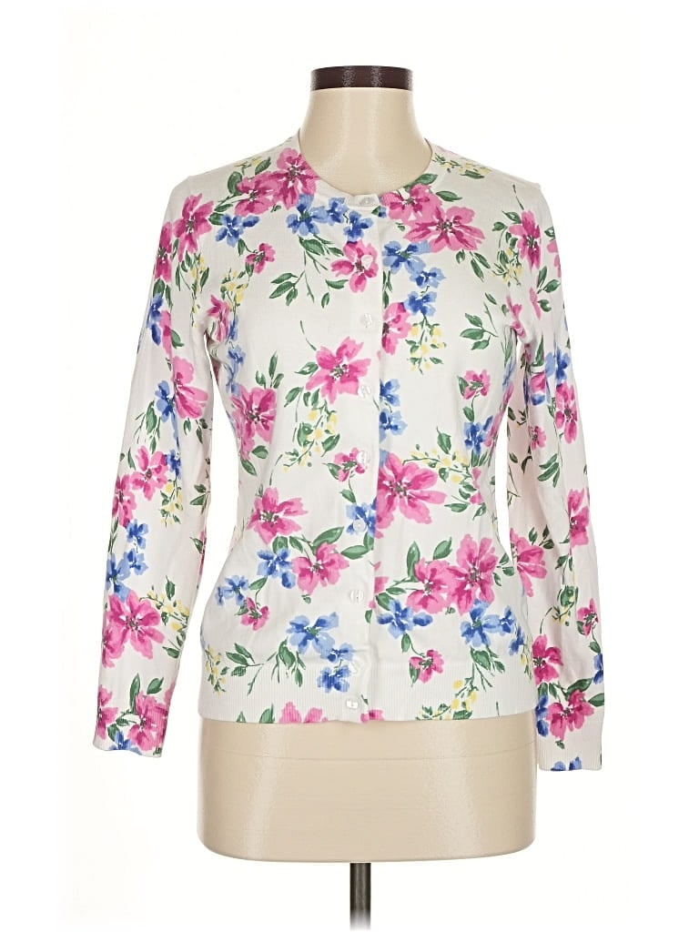 Pre-owned Karen Scott Cardigan Sweater In White