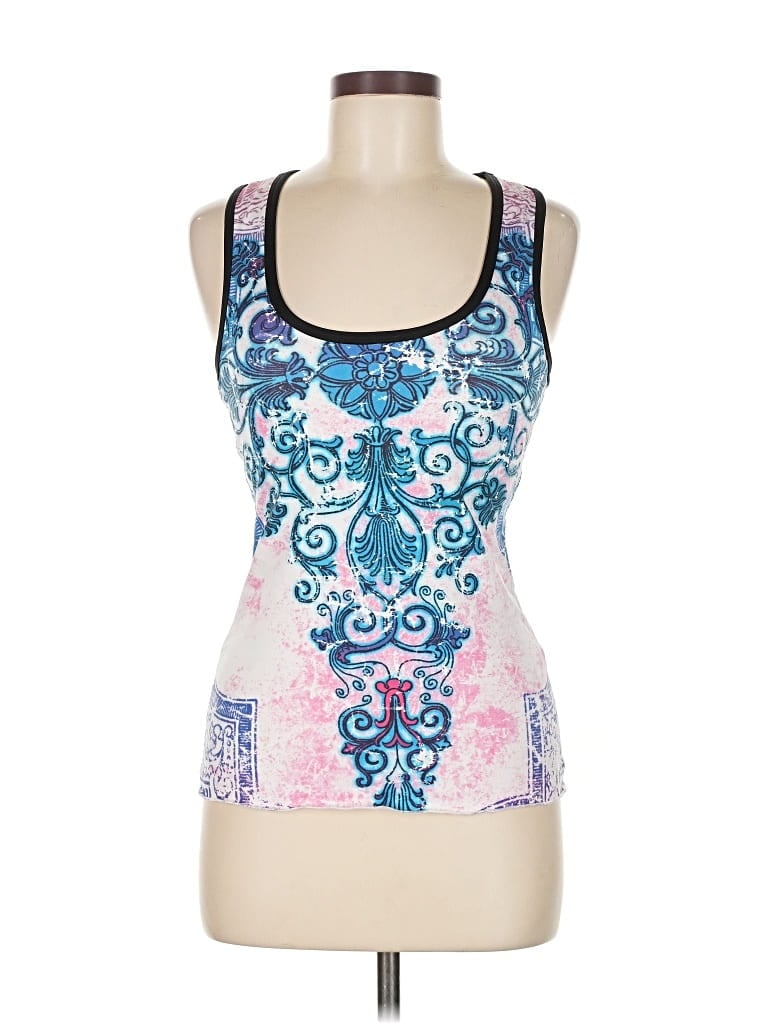 Pre-owned Green Apple Tank Top Blue Halter Neckline Tops