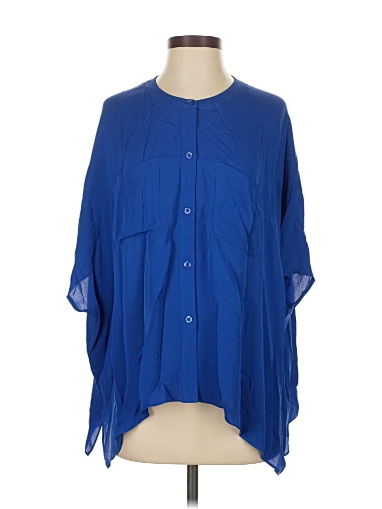Pre-owned Diane Von Furstenberg 3/4 Sleeve Silk Top Blue Square Neckline Tops