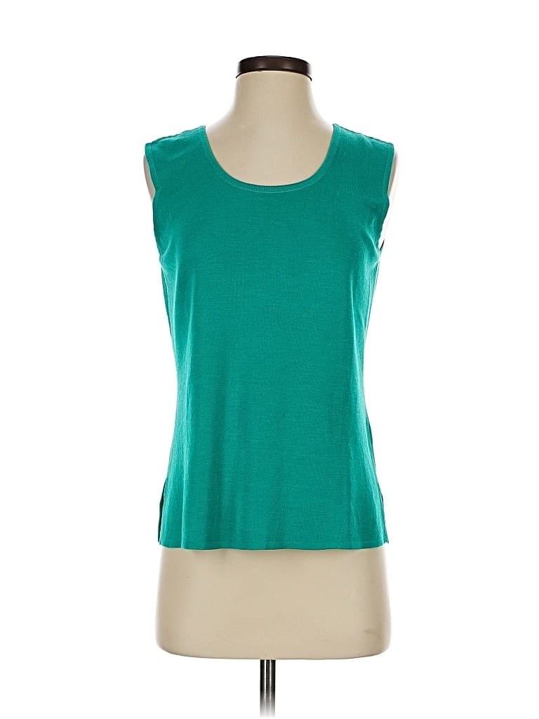 Pre-owned Ming Wang Sleeveless Top Teal Scoop Neck Tops In Blue