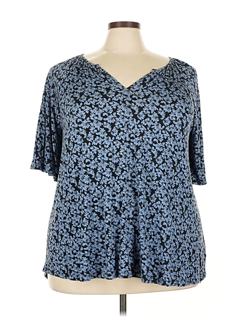 Pre-owned Lane Bryant Short Sleeve Blouse In Blue