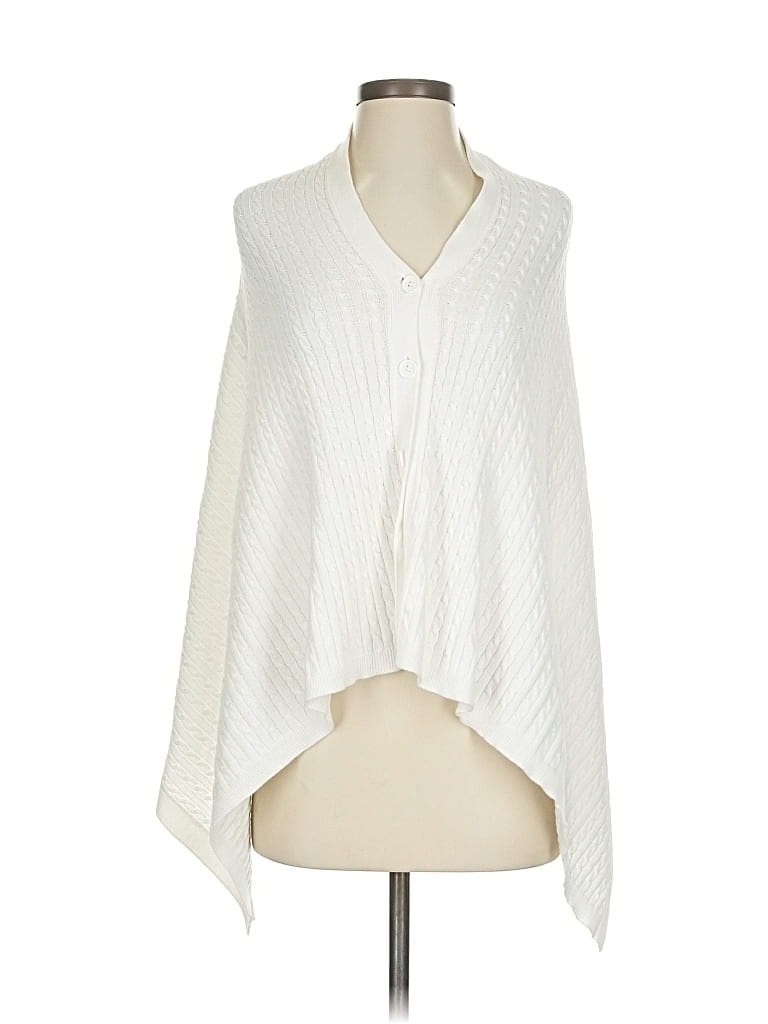 Pre-owned Top It Off Poncho Ivory Plunge Neckline Sweaters & Sweatshirts In White