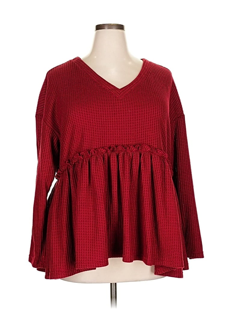 Pre-owned Shein Curve Long Sleeve Blouse In Red