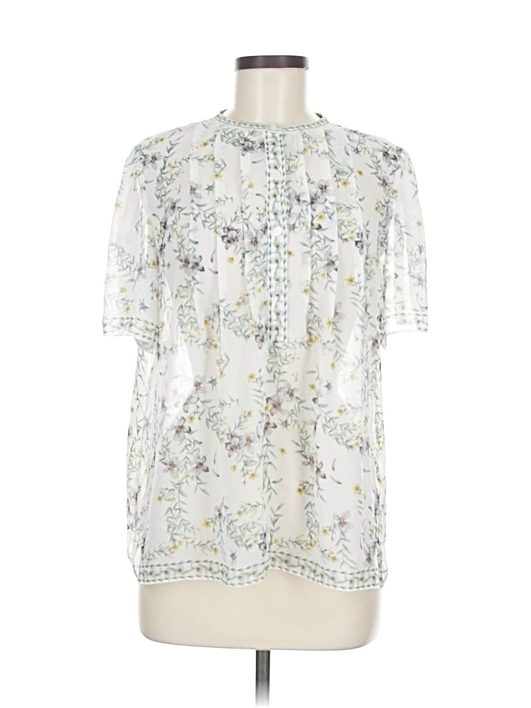 Pre-owned Max Studio Short Sleeve Blouse In White