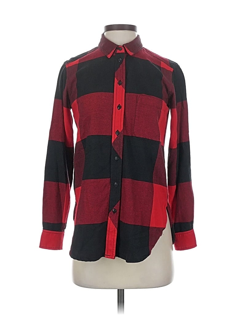 Pre-owned Athleta Long Sleeve Button Down Shirt In Red