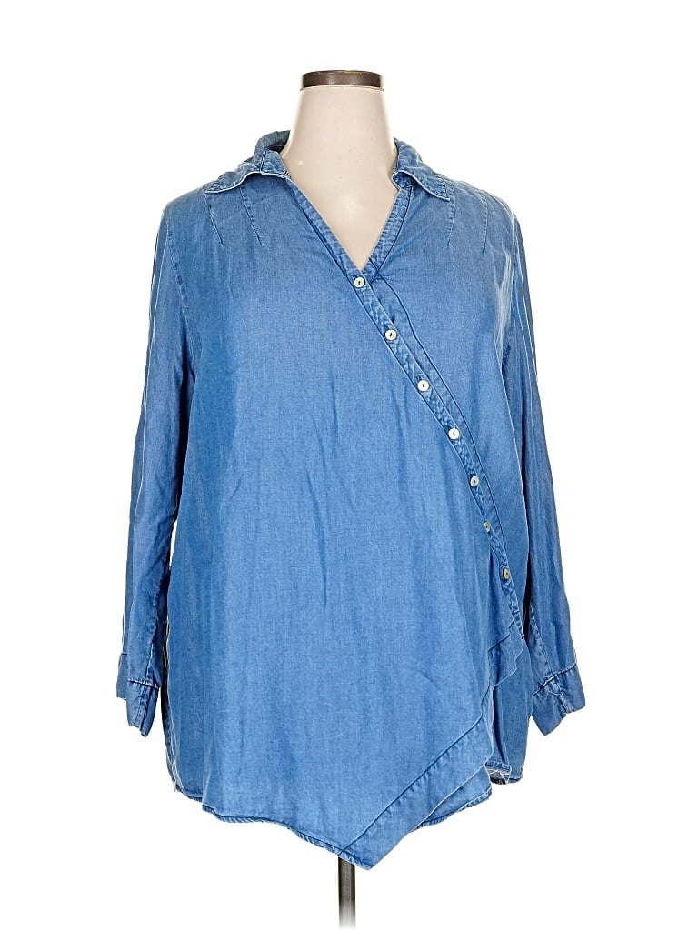 Pre-owned Soft Surroundings 3/4 Sleeve Button Down Shirt In Blue
