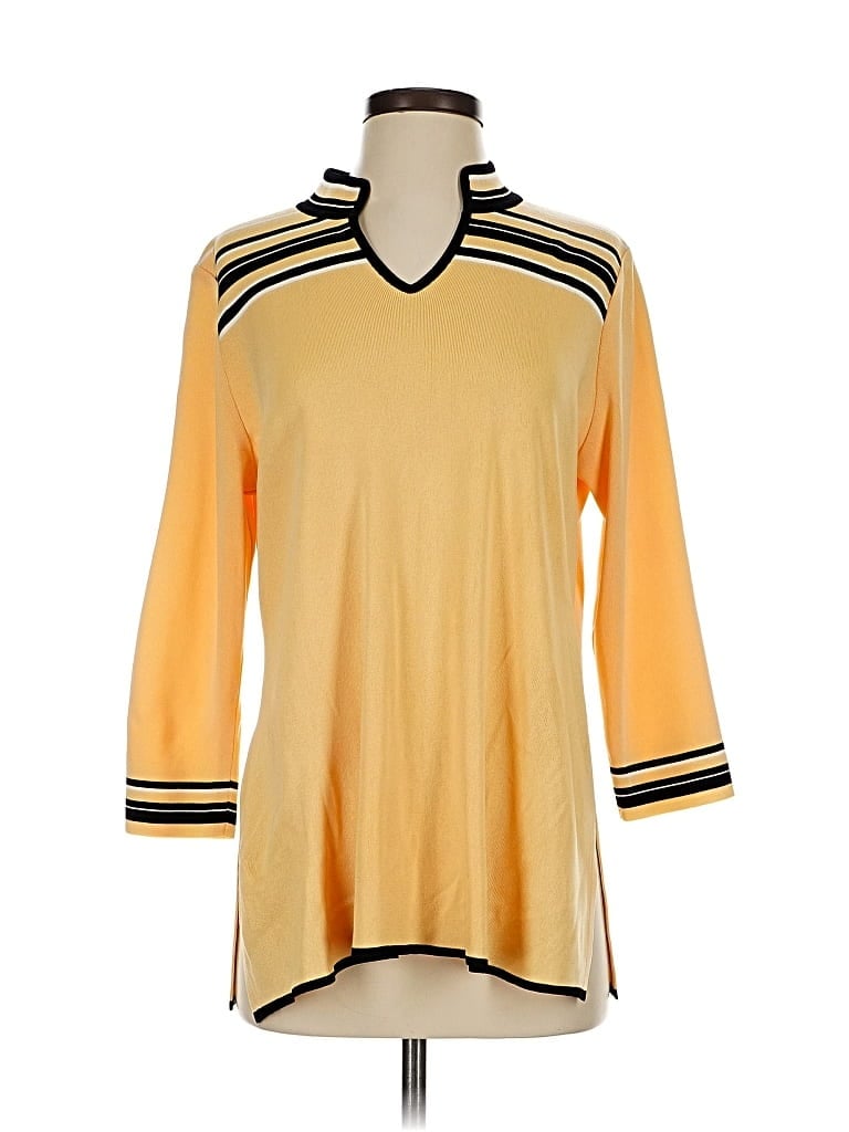 Pre-owned Misook 3/4 Sleeve Top Yellow V-neck Tops