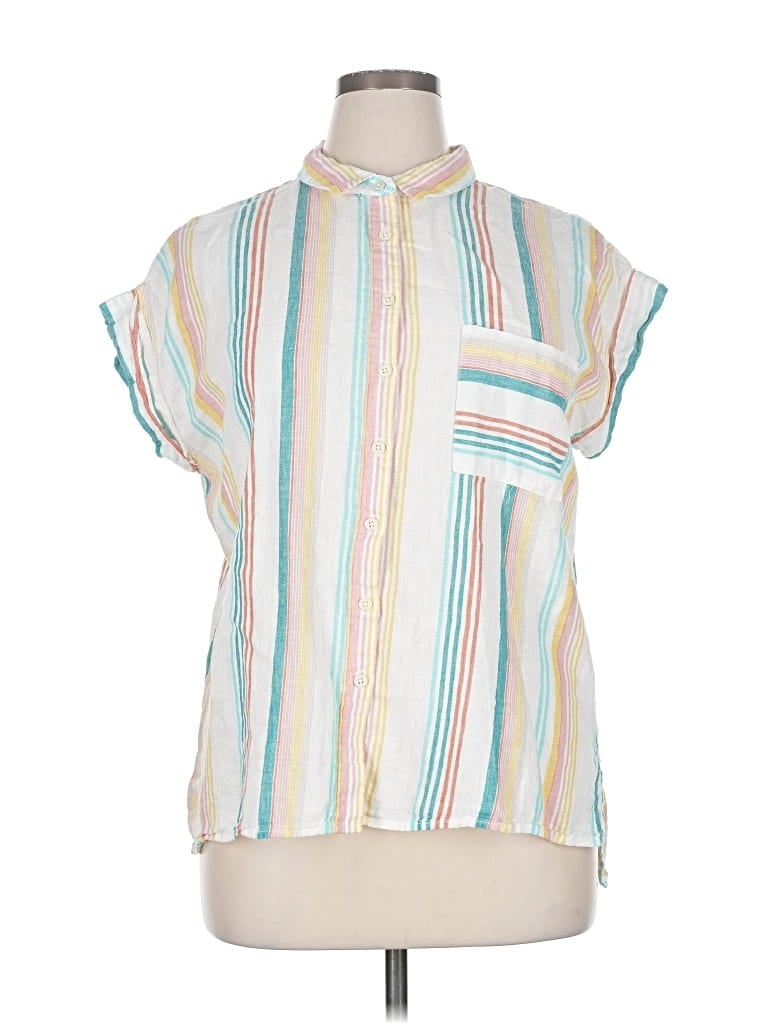 Pre-owned Per Se Short Sleeve Blouse In White