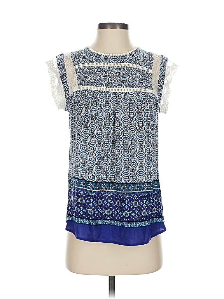 Pre-owned Pale Sky Short Sleeve Blouse In Blue