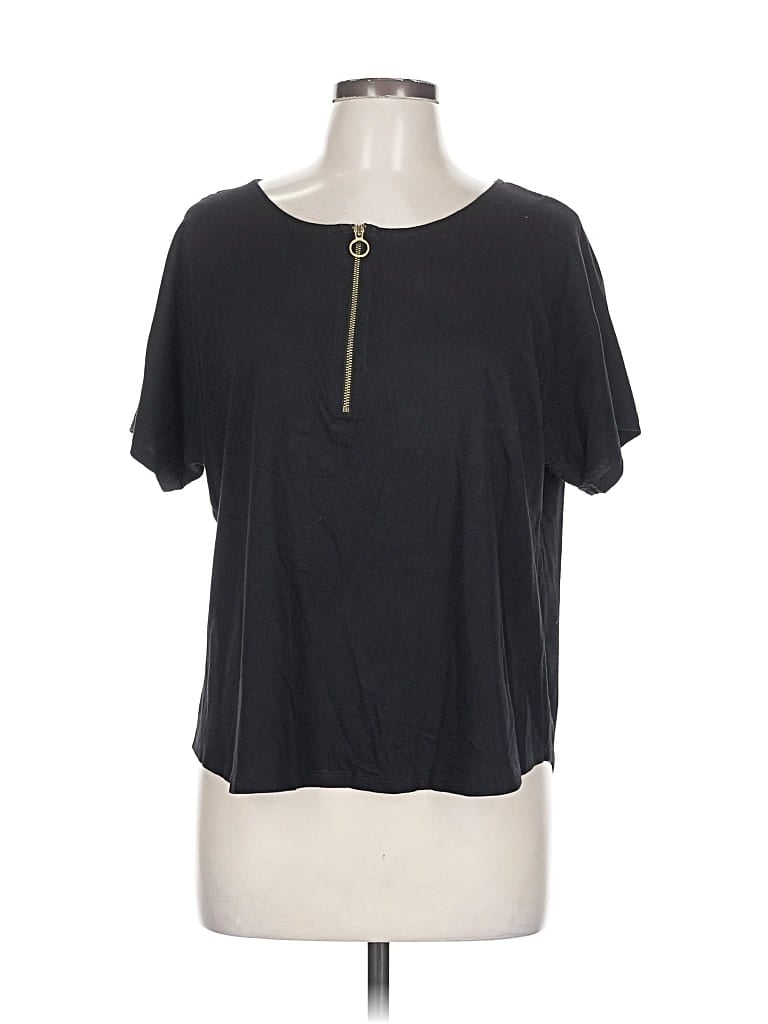 Pre-owned Michael Michael Kors Short Sleeve Top Black Keyhole Neckline Tops