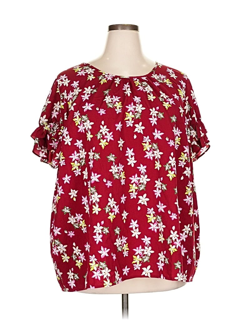 Pre-owned Lane Bryant Short Sleeve Blouse In Burgundy