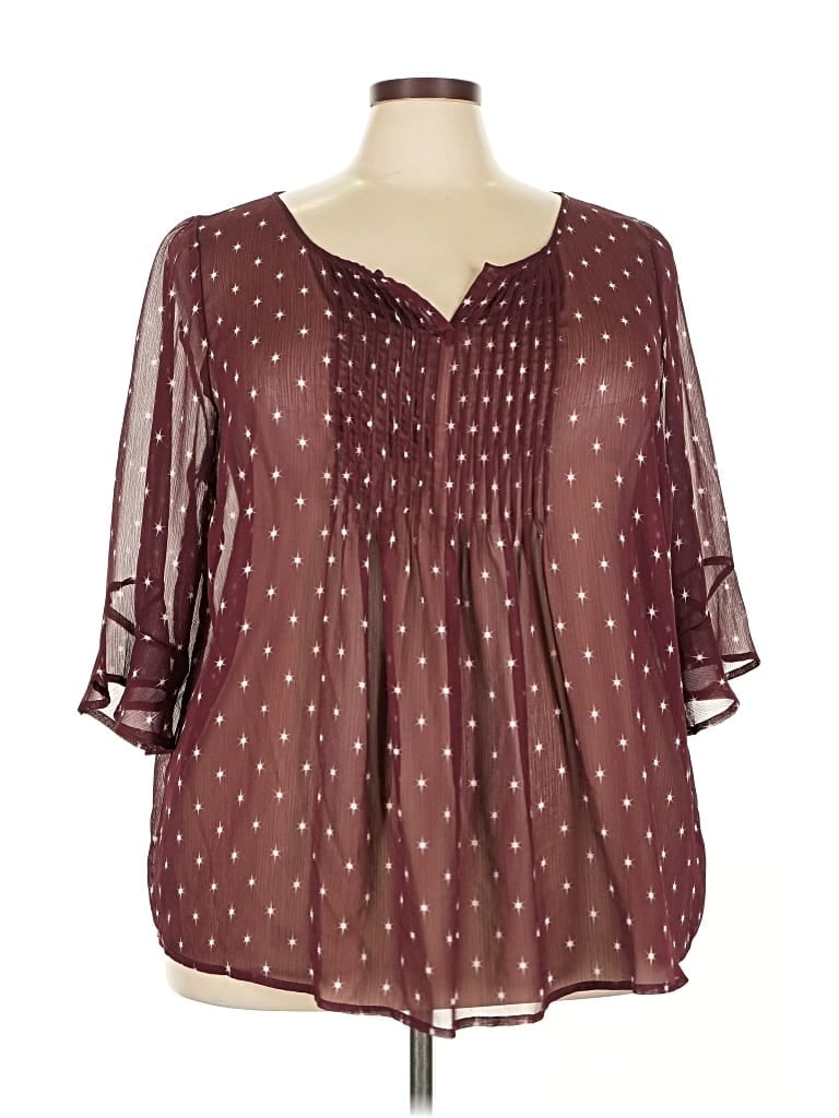 Pre-owned Torrid 3/4 Sleeve Blouse In Burgundy