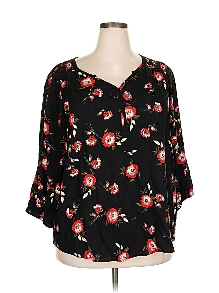 Pre-owned Sonoma Goods For Life 3/4 Sleeve Blouse In Black