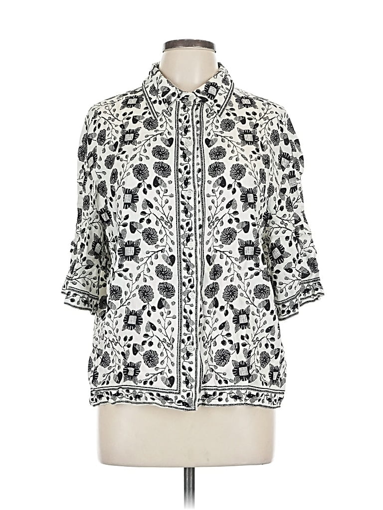 Pre-owned Max Studio 3/4 Sleeve Button Down Shirt In White