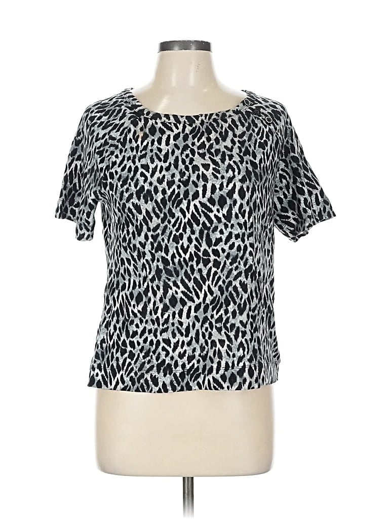 Pre-owned Jones New York Signature Short Sleeve Blouse In Silver