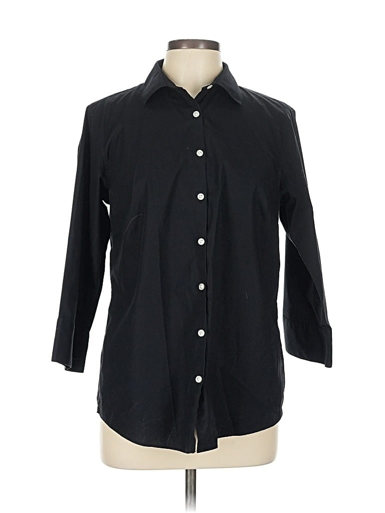 Pre-owned Lands' End 3/4 Sleeve Button Down Shirt In Black