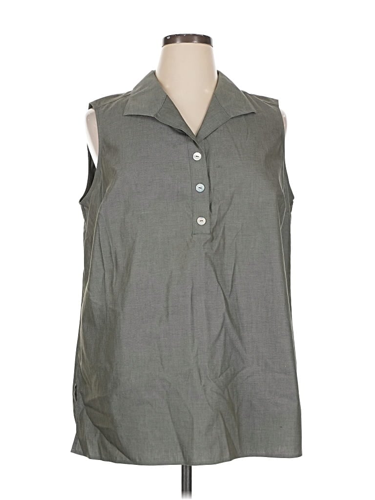 Pre-owned Foxcroft Sleeveless Button Down Shirt In Gray