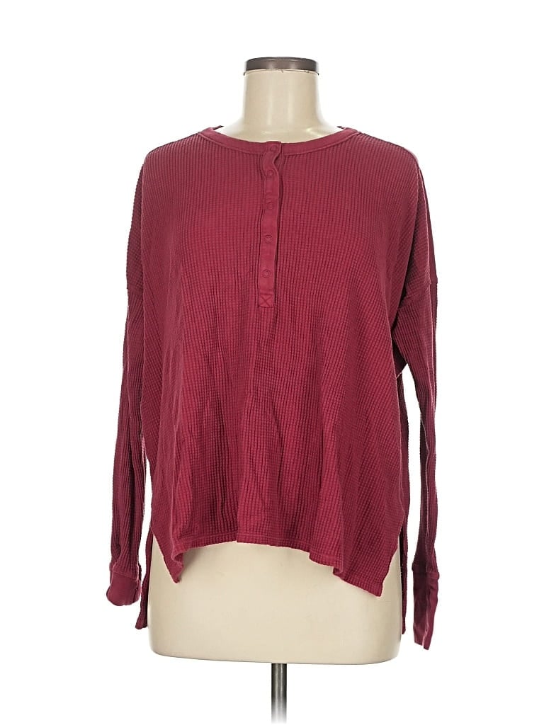Pre-owned Offline By Aerie Long Sleeve Henley Shirt In Burgundy