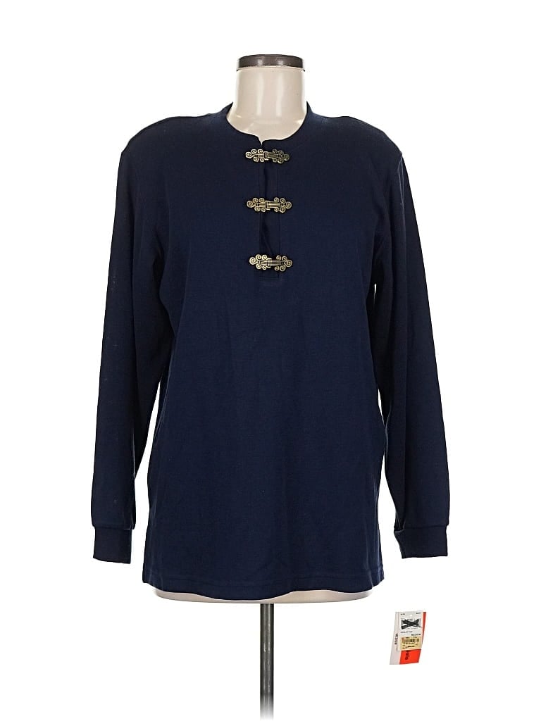 Pre-owned Cathy Daniels Long Sleeve Top Blue Crew Neck Tops