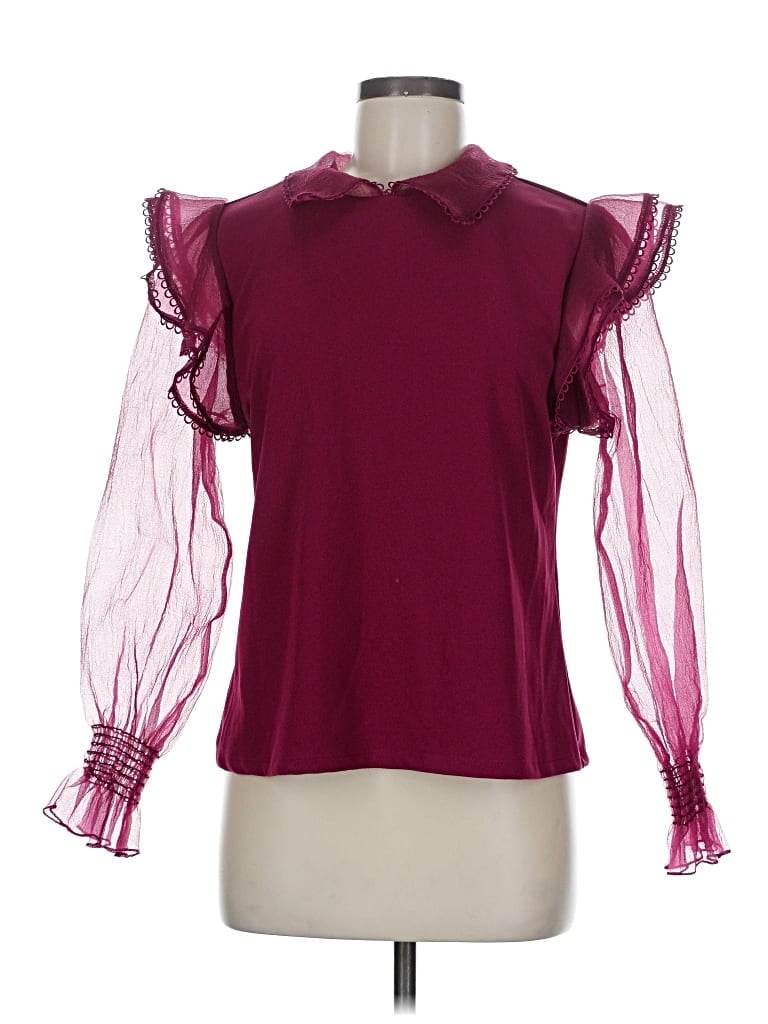 Pre-owned Marc New York Andrew Marc Long Sleeve Blouse In Burgundy