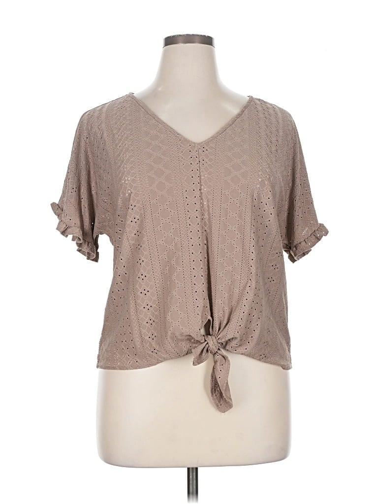 Pre-owned W5 Short Sleeve Top Tan Keyhole Neckline Tops In Brown