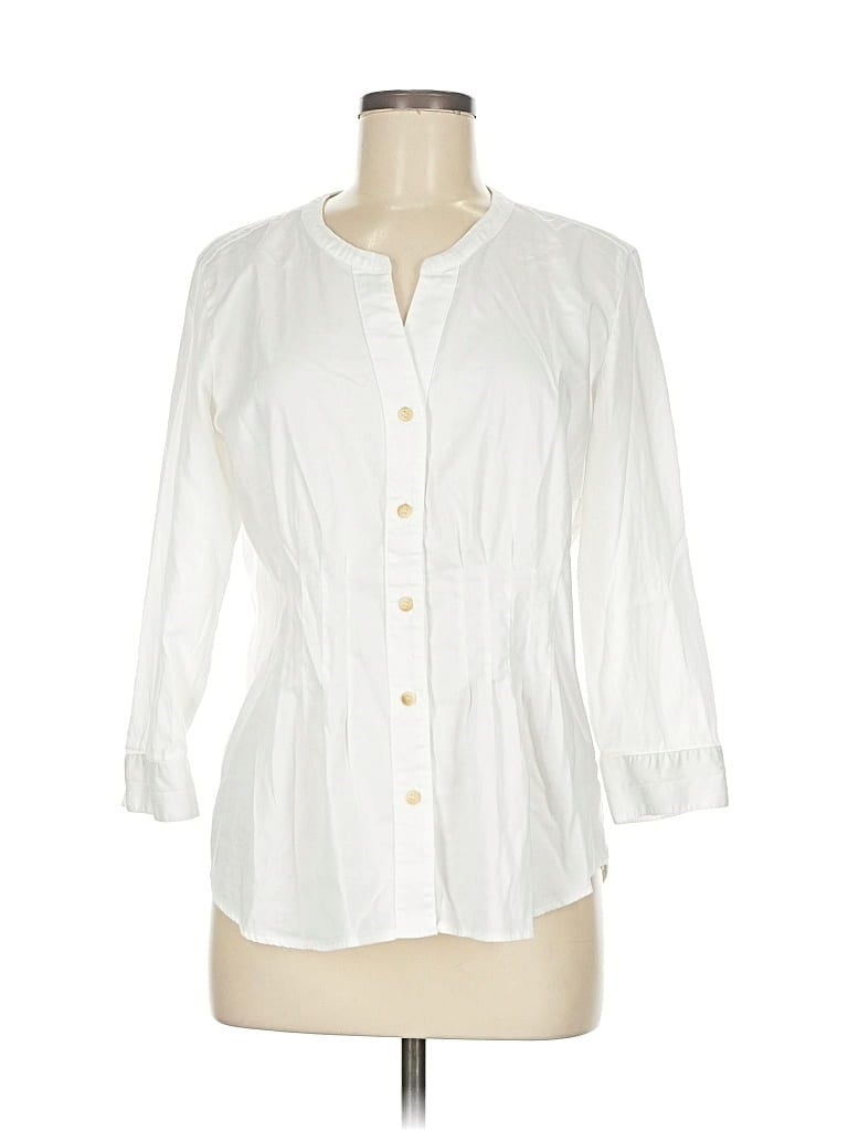 Pre-owned Nic + Zoe 3/4 Sleeve Button Down Shirt In White