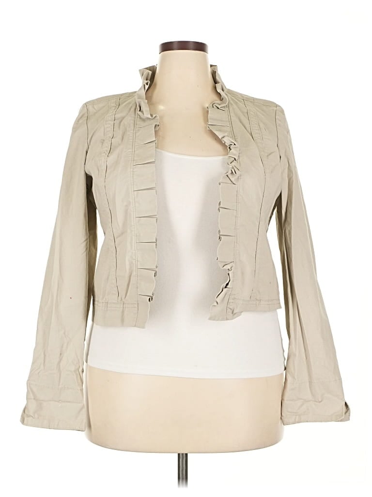 Pre-owned Christopher & Banks Long Sleeve Top Tan Ruffles Neckline Tops In Brown