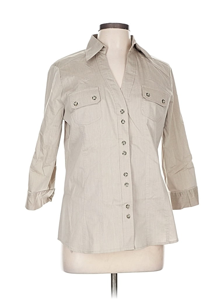 Pre-owned New York And Company 3/4 Sleeve Button Down Shirt In Brown