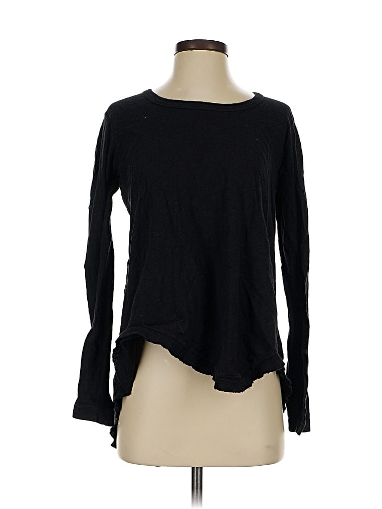 Pre-owned Left Of Center Long Sleeve Top Black Keyhole Neckline Tops