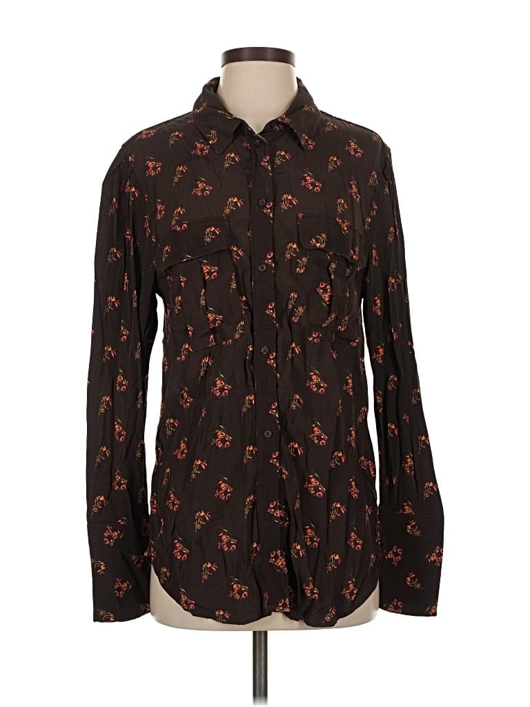 Pre-owned Something Navy Long Sleeve Blouse In Brown
