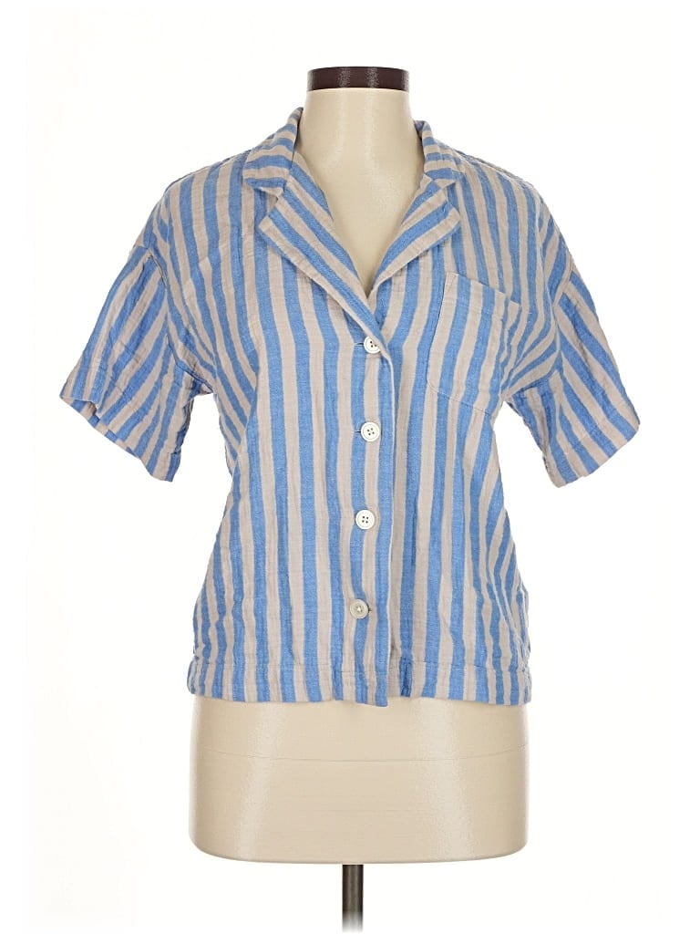 Pre-owned Madewell Short Sleeve Blouse In Blue