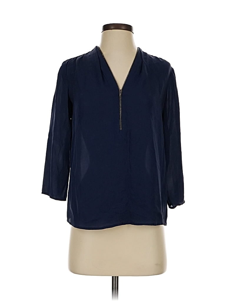 Pre-owned Theory 3/4 Sleeve Silk Top Blue Open Neckline Tops