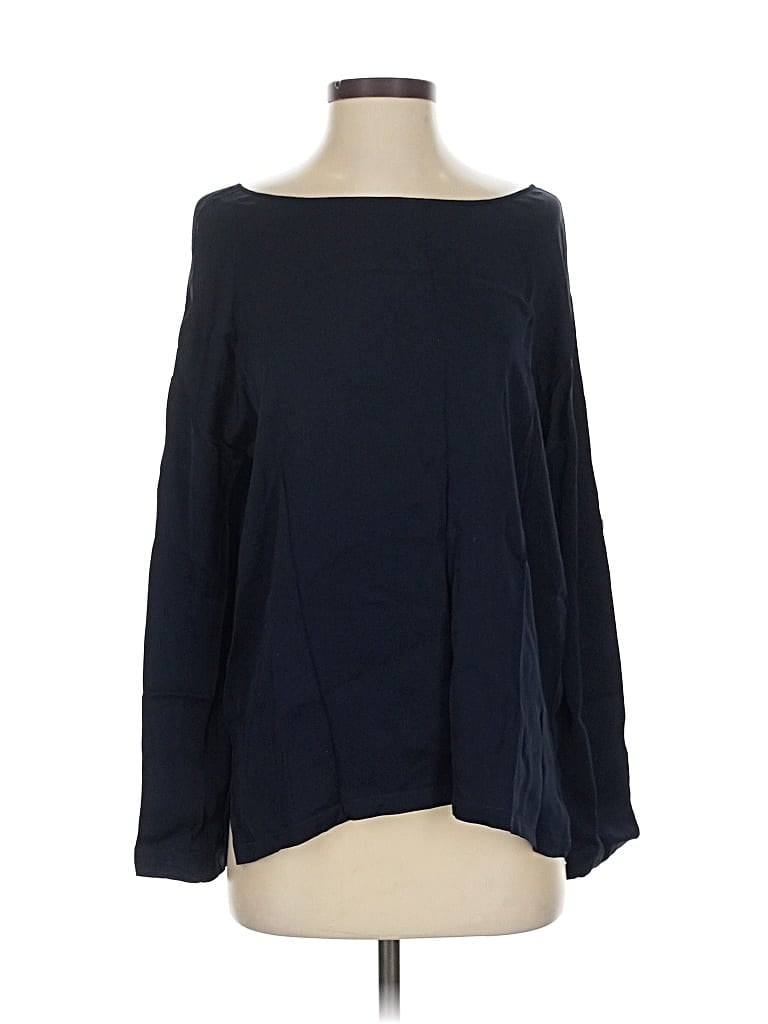 Pre-owned Vince Long Sleeve Silk Top Blue Boatneck Tops