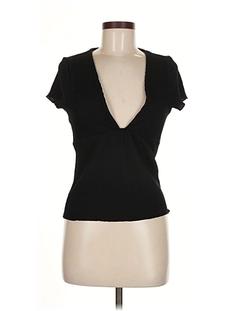 Pre-owned Lulus Short Sleeve Top Black Plunge Neckline Tops