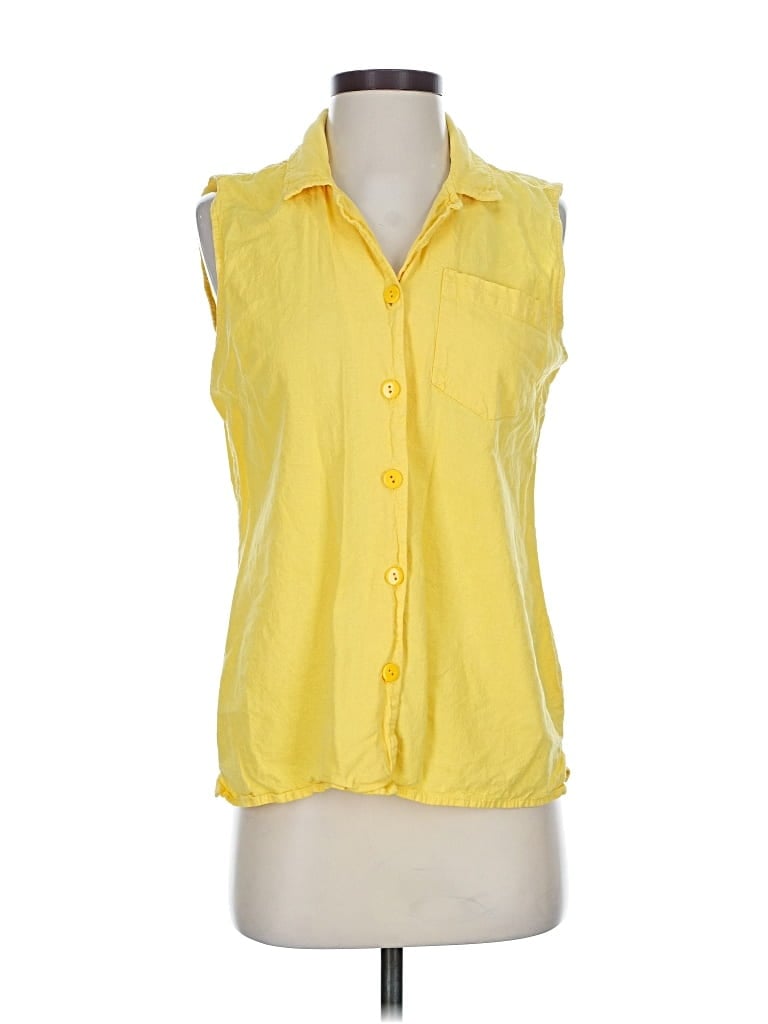 Pre-owned Basic Editions Sleeveless Button Down Shirt In Yellow