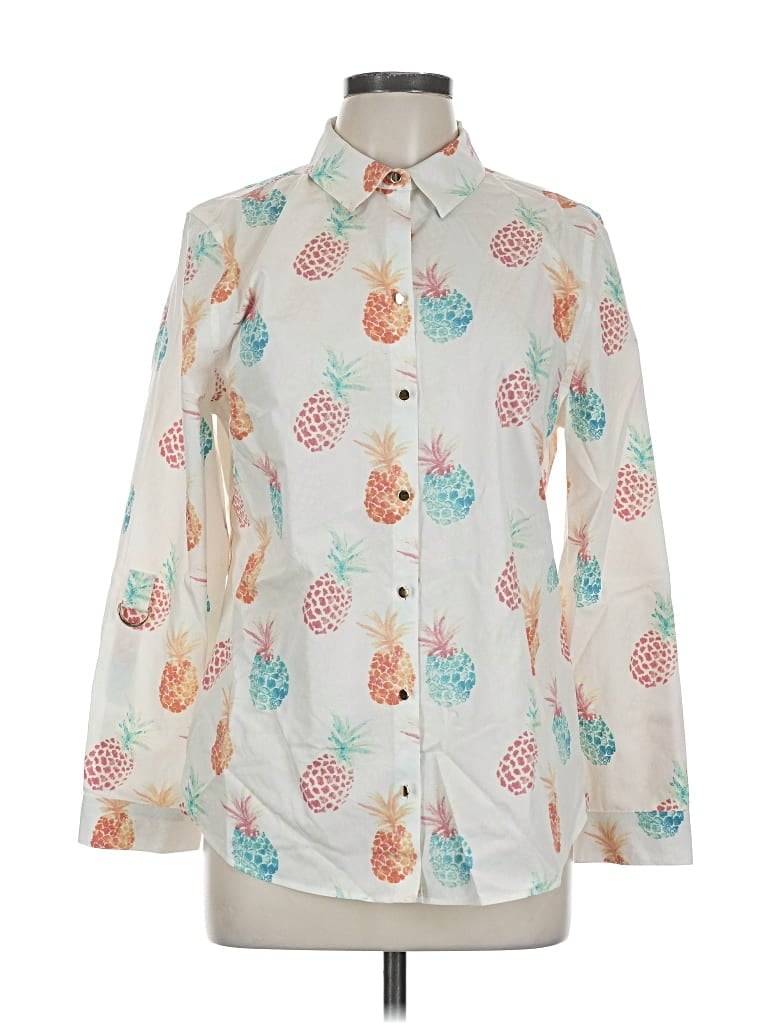 Pre-owned Chico's Long Sleeve Button Down Shirt In White