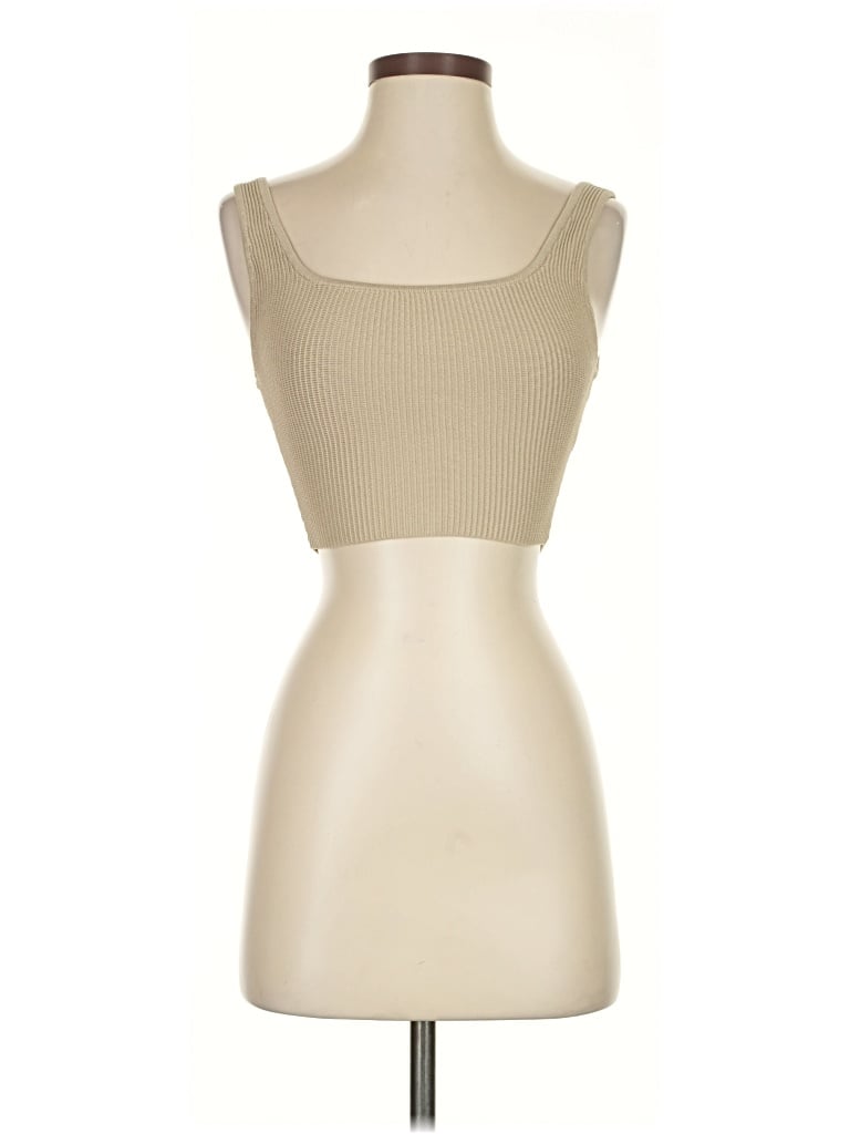 Pre-owned Babaton Tank Top Tan Solid Pattern Scoop Neck Tops In Brown