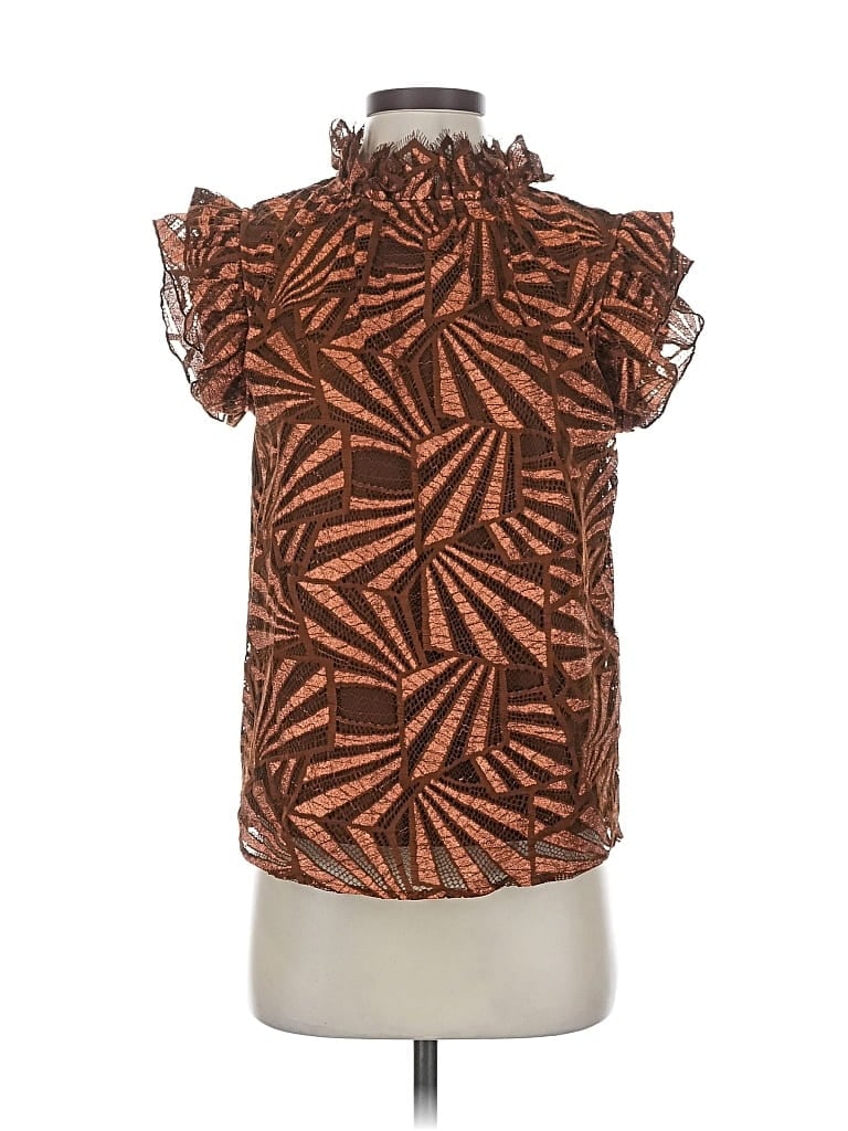 Pre-owned Eva Franco Short Sleeve Blouse In Brown