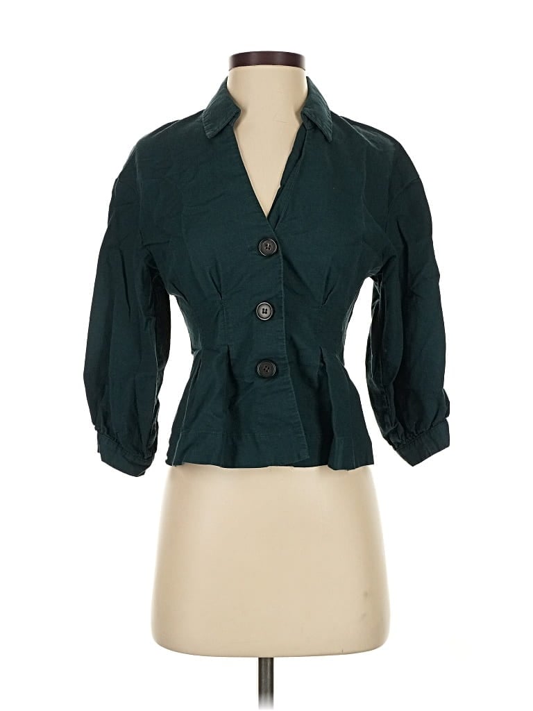 Pre-owned Free People 3/4 Sleeve Button Down Shirt In Blue