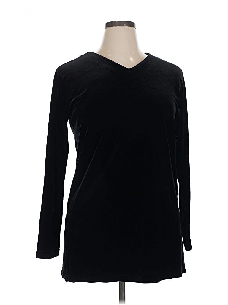 Pre-owned Liz Claiborne Collection Long Sleeve Top Black V Neck Tops