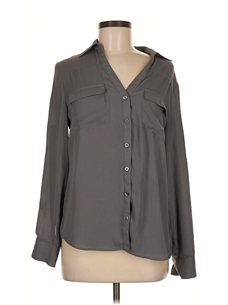 Pre-owned New York And Company Long Sleeve Blouse In Gray